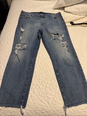 Women’s Distressed Straight-Leg Jeans in Blue